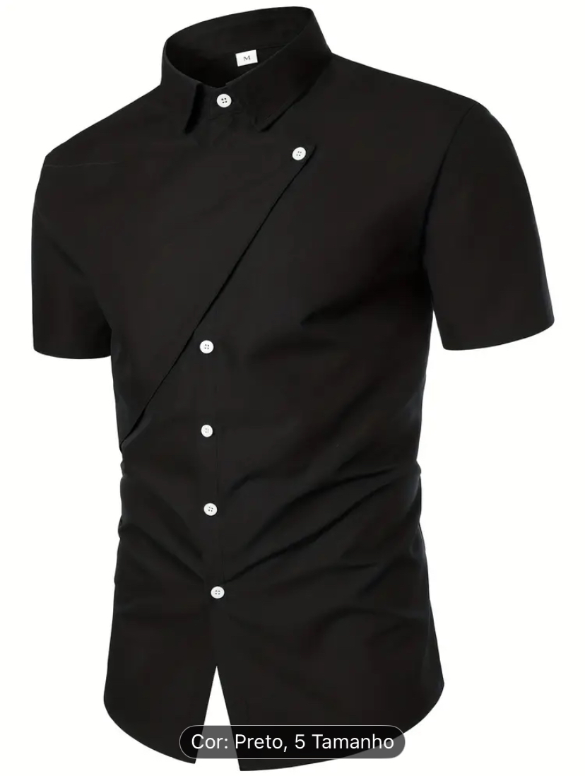 Camisa assimétrica de manga curta para homens elegantes - Ideal para negócios e festas - Roupas masculinas Camisa assimétrica de manga curta para homens elegantes - Ideal para negócios e festas - Roupas masculinas